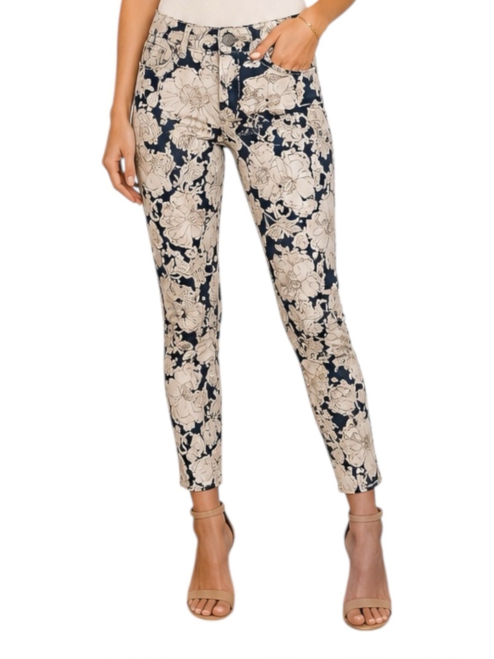 7 For All Mankind Floral Print Skinny Ankle Jeans 25 Mid Rise USA